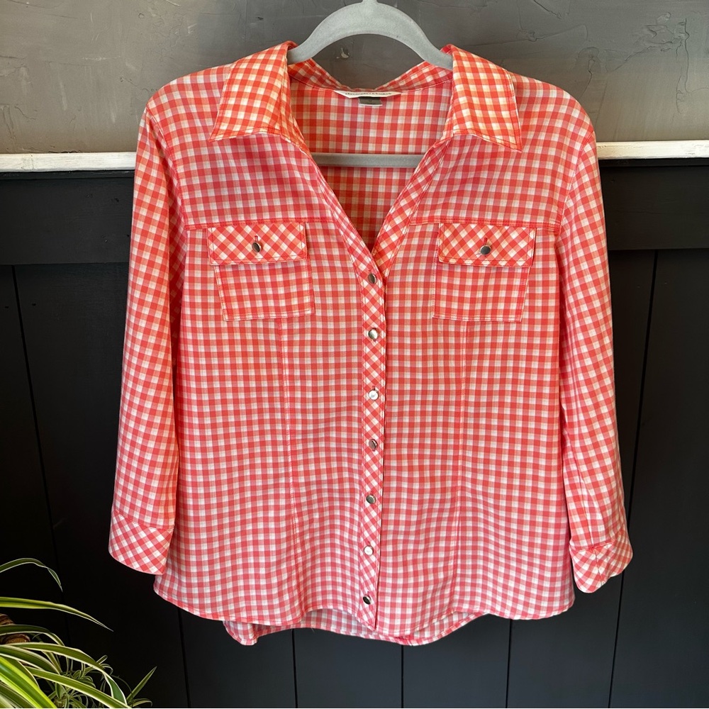 Cottagecore Pink Gingham Chrome Button-Up Western Shirt size M